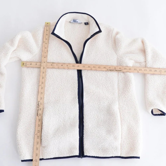 Lands End Cream And Navy  Fleece Breathable Zip Up Sweater Size Large - Picture 4 of 12